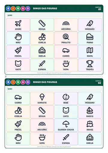 Exemplo de folha: Bingo de figuras
